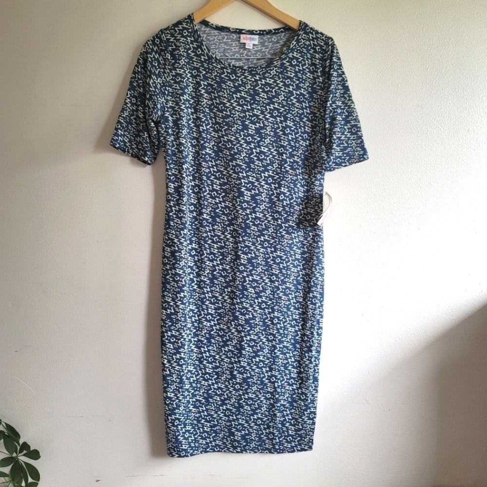 Lularoe Julia Dress, Blue Multi Geo, Size Medium,‎ NWT
